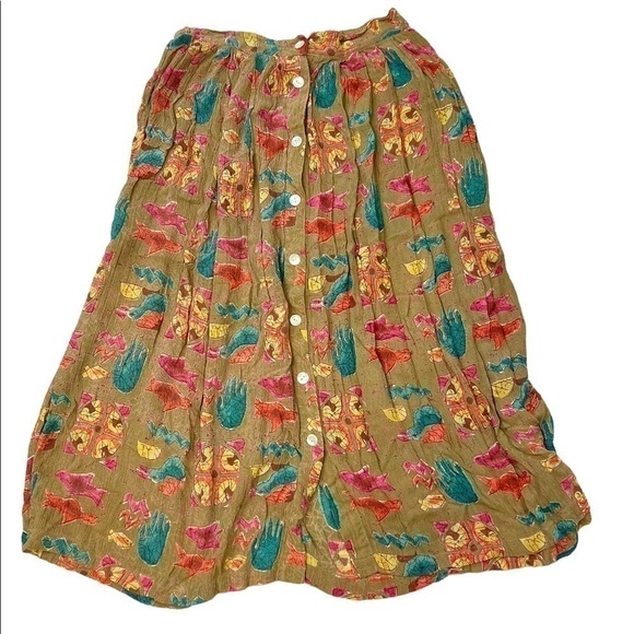 Vintage Adini Rayon Gauze Midi Skirt Button Front. - Picture 2 of 9